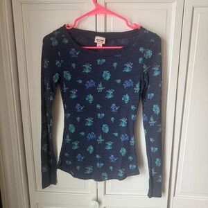 Mossimo Supply Co. Navy Floral Long Sleeve Top